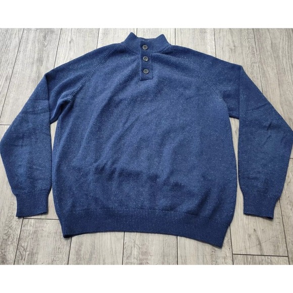 Untuckit Sweater Mens XL Wool Henley Button Pullover Long Sleeve Blue Minimalist - Picture 1 of 8